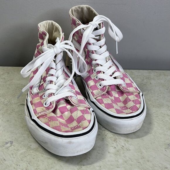 Vans Off The Wall Hightop Pink Checkerboard W5.5 - Picture 2 of 7